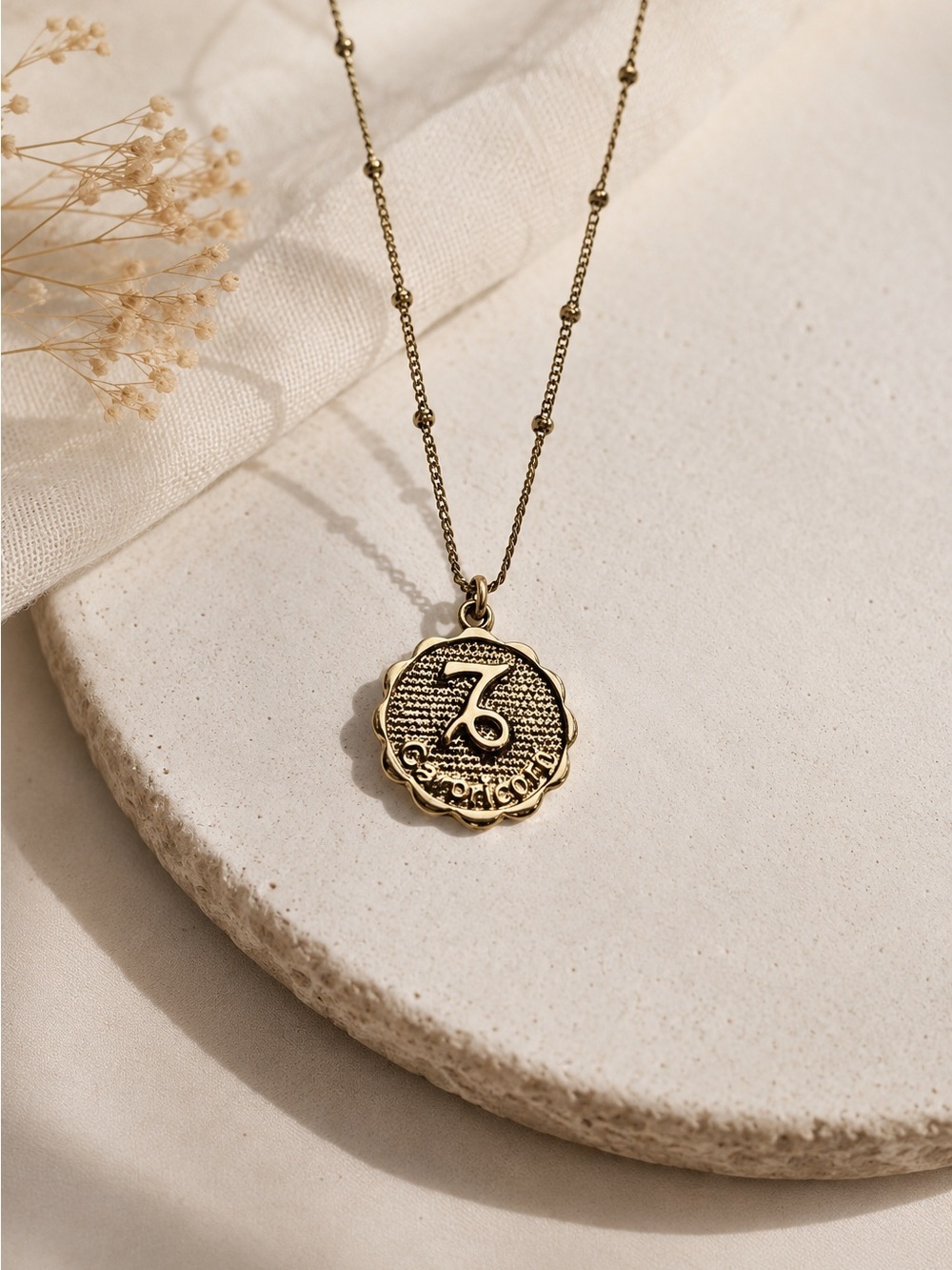 Gold Tone Capricorn Zodiac Short Length Necklace